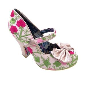 Irregular Choice Iconic Floral Embroidered Pink Bow Garden Party Heels Shoes